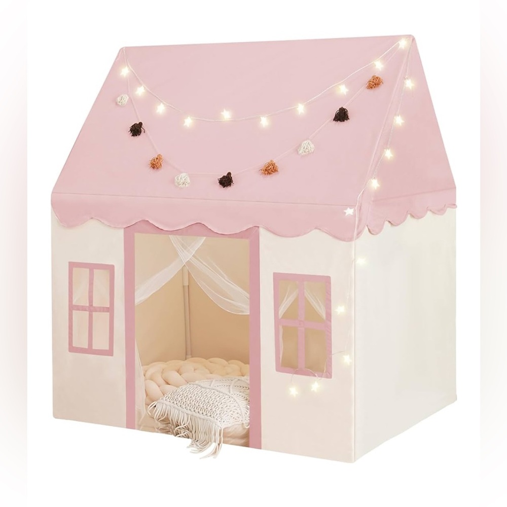 Tiny Land Pink & White Playhouse Tent | Kids Indoor Play Tent | Pretend Play